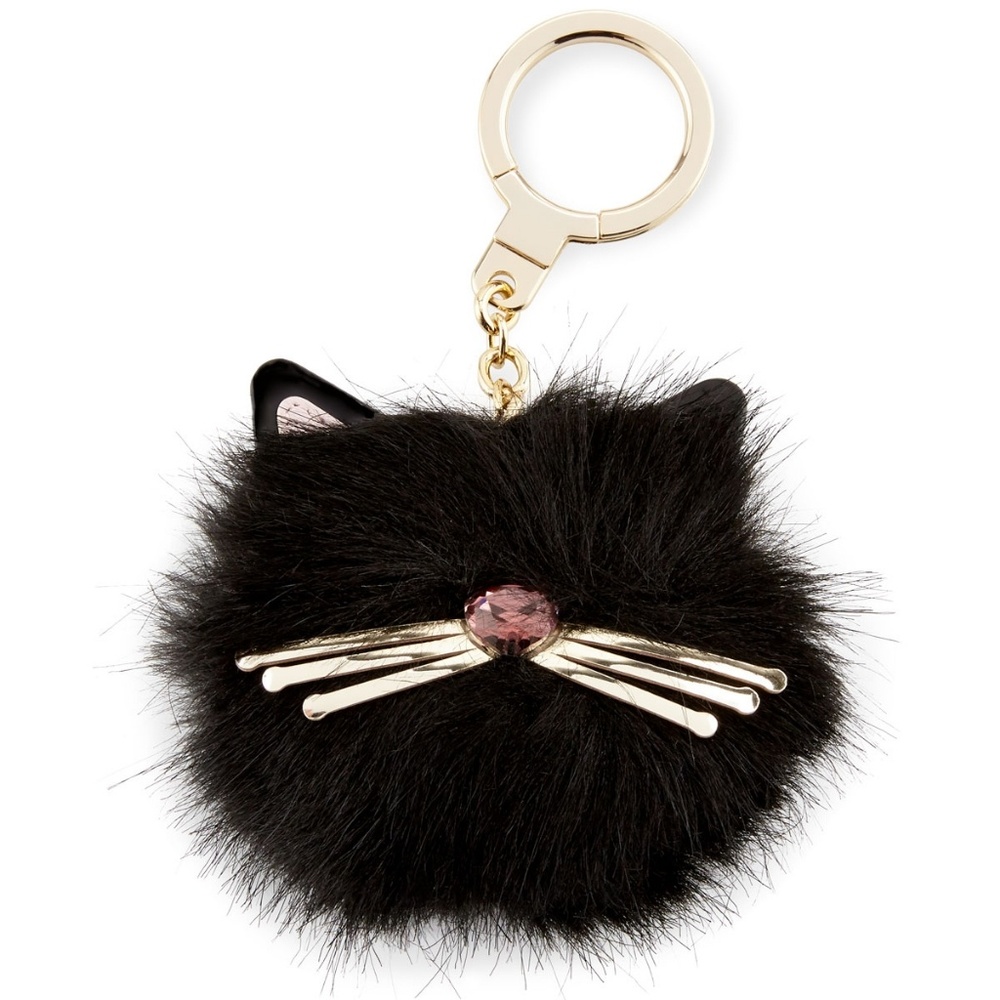 kate spade faux-fur cat pouf keychain